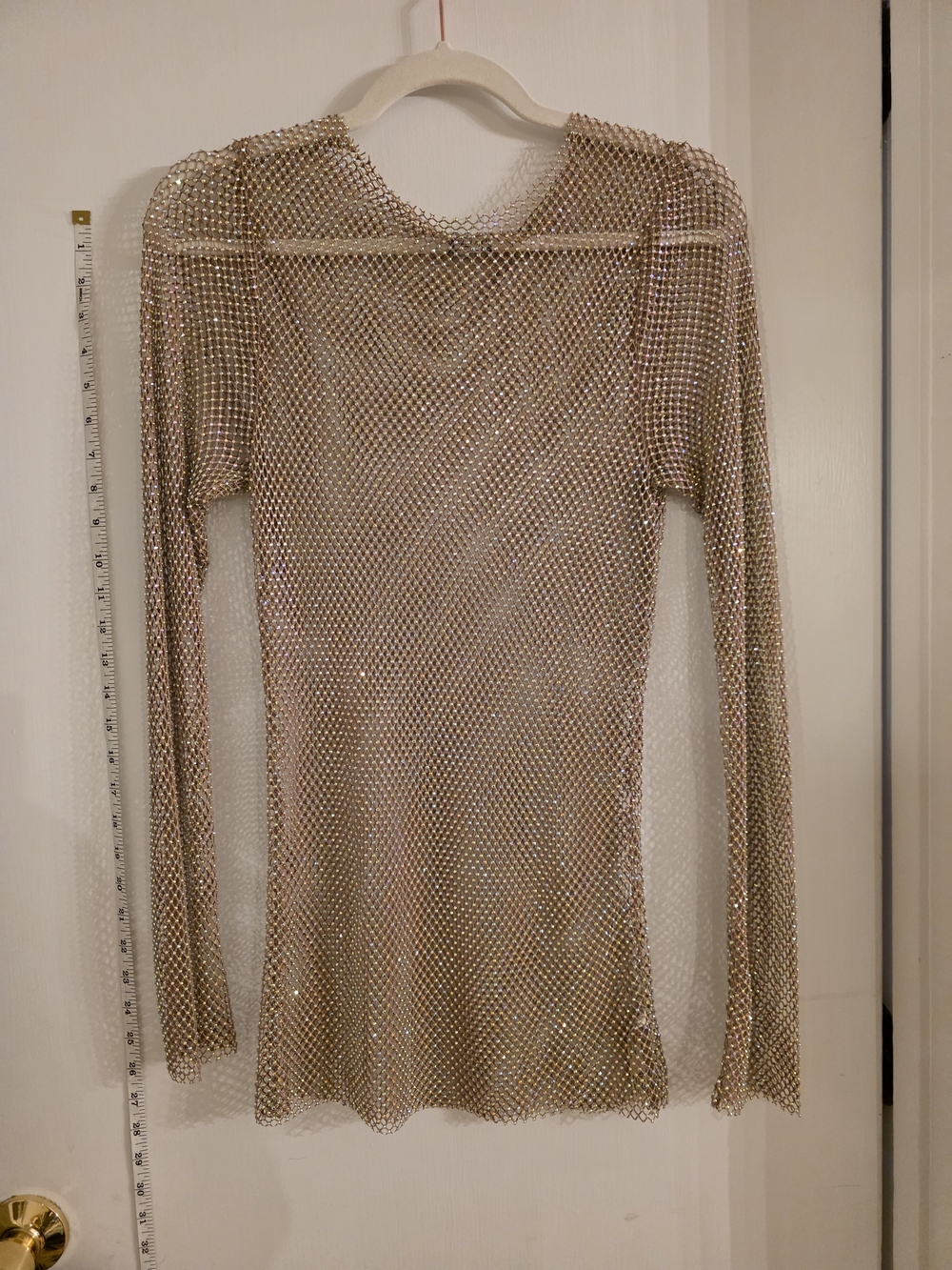 Free People Metallic Gold Beaded Long-Sleeve Mesh Top